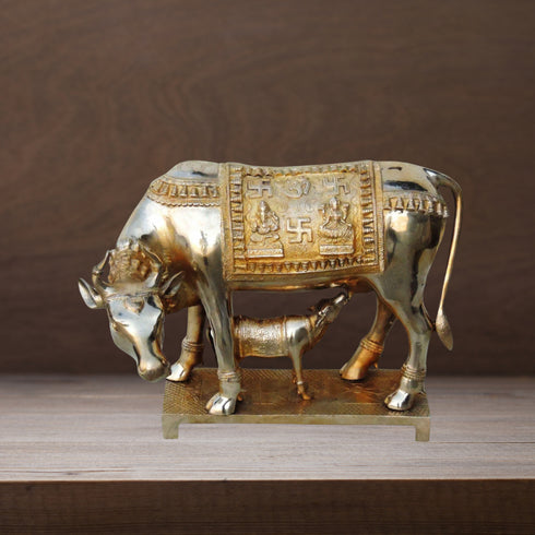 Brass Cow With Calf Statue 12.14Kg